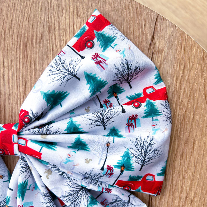 Λευκός με κόκκινα αυτοκίνητα - Διακοσμητικός Χειροποίητος Υφασμάτινος Φιόγκος - Ύψος 45εκ Μήκος 30εκ