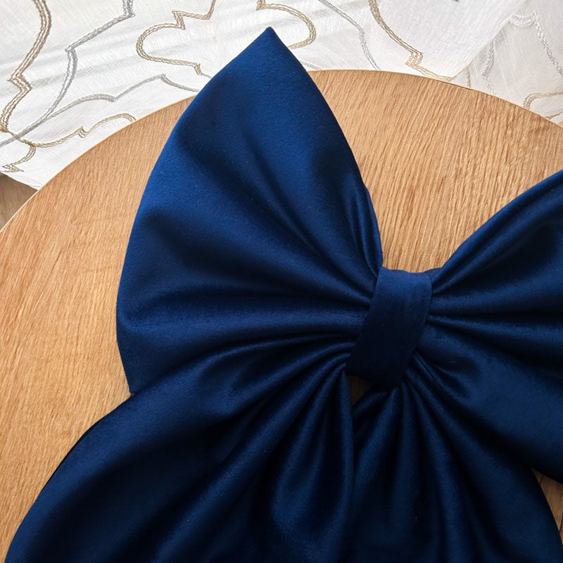 Μπλε Βελούδινος Χριστουγεννιάτικος Φιόγκος - Διακοσμητικός Χειροποίητος Υφασμάτινος Φιόγκος - Ύψος 47εκ Μήκος 30εκ