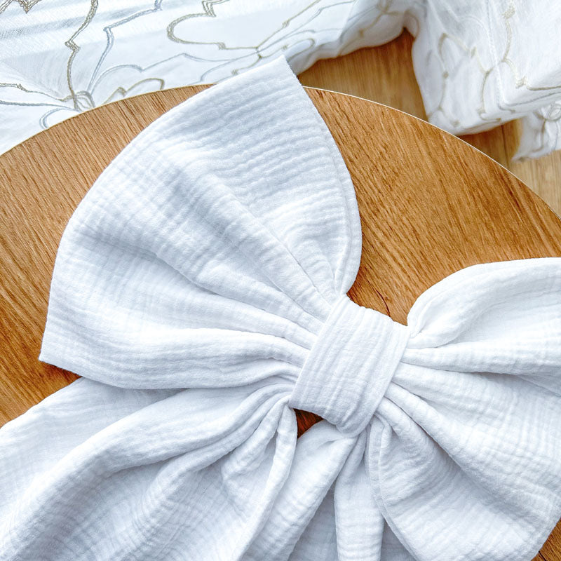 Λευκός Φιόγκος Μουσελίνα - Διακοσμητικός Χειροποίητος Υφασμάτινος Φιόγκος - Ύψος 47εκ Μήκος 30εκ