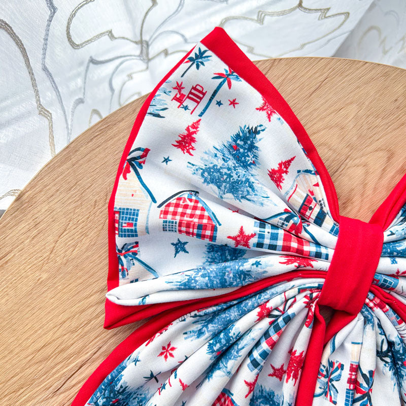 Διπλός Κόκκινος Φιόγκος - Σκανδιναβικό Χωριό - Διακοσμητικός Χειροποίητος Υφασμάτινος Φιόγκος - Ύψος 47εκ Μήκος 30εκ