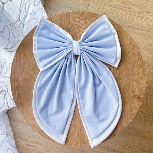 Διακοσμητικός Χειροποίητος Υφασμάτινος Φιόγκος σε Λευκό και Γαλάζιο Ριγέ - Ύψος 47εκ Μήκος 30εκ