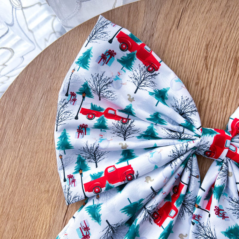 Λευκός με κόκκινα αυτοκίνητα - Διακοσμητικός Χειροποίητος Υφασμάτινος Φιόγκος - Ύψος 45εκ Μήκος 30εκ