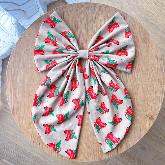 Μπεζ Φιόγκος με Κόκκινα Αυτοκίνητα - Διακοσμητικός Χειροποίητος Υφασμάτινος Φιόγκος - Ύψος 45εκ Μήκος 30εκ