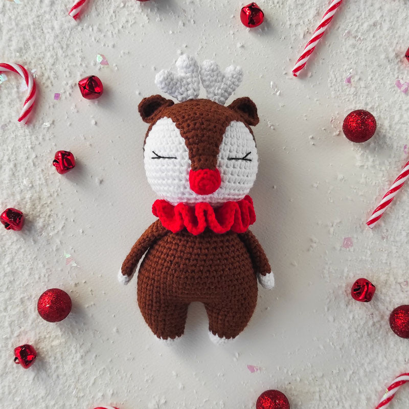 Πλεκτό κουκλάκι Rudolf - Χειροποίητο Χριστουγεννιάτικο Δώρο για Μωρά και Παιδιά - Ύψος 16εκ