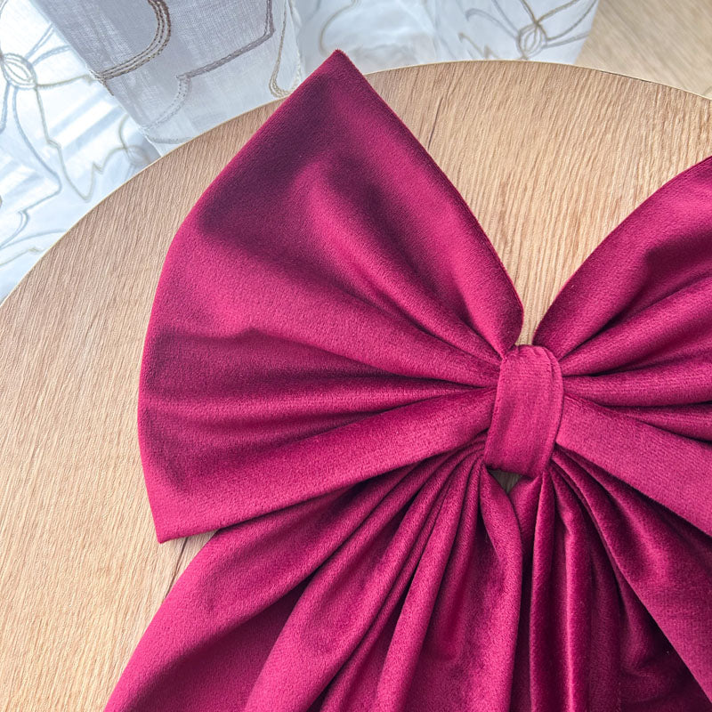 Μπορντό Βελούδινος Χριστουγεννιάτικος Φιόγκος - Διακοσμητικός Χειροποίητος Υφασμάτινος Φιόγκος - Ύψος 47εκ Μήκος 30εκ