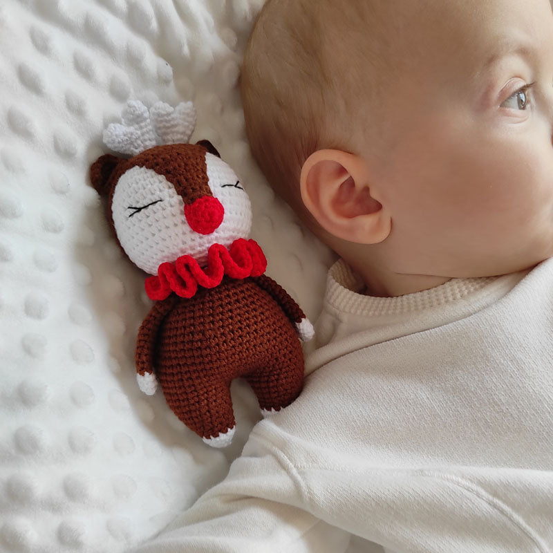 Πλεκτό κουκλάκι Rudolf - Χειροποίητο Χριστουγεννιάτικο Δώρο για Μωρά και Παιδιά - Ύψος 16εκ