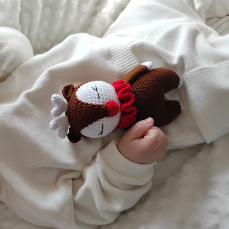 Πλεκτό κουκλάκι Rudolf - Χειροποίητο Χριστουγεννιάτικο Δώρο για Μωρά και Παιδιά - Ύψος 16εκ