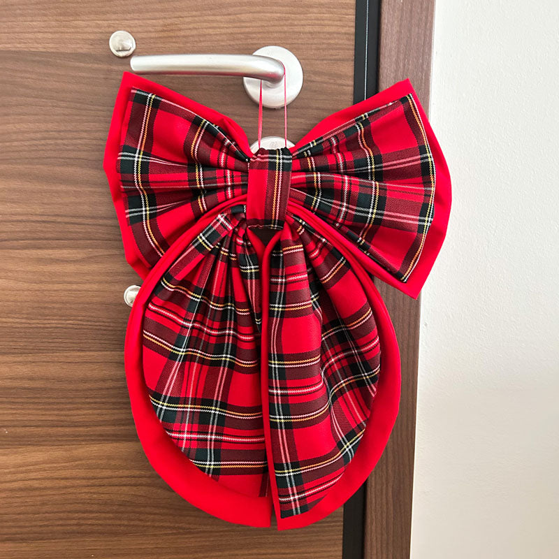 Κόκκινος φιόγκος με κόκκινο καρό - Διακοσμητικός Χειροποίητος Υφασμάτινος Φιόγκος - Ύψος 47εκ Μήκος 30εκ