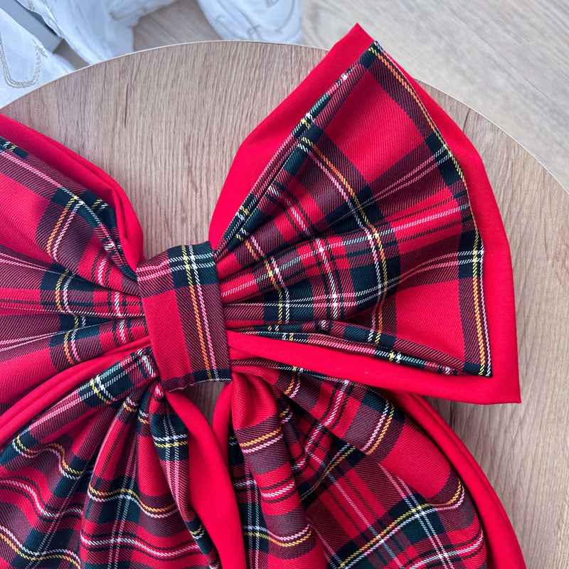 Κόκκινος φιόγκος με κόκκινο καρό - Διακοσμητικός Χειροποίητος Υφασμάτινος Φιόγκος - Ύψος 47εκ Μήκος 30εκ