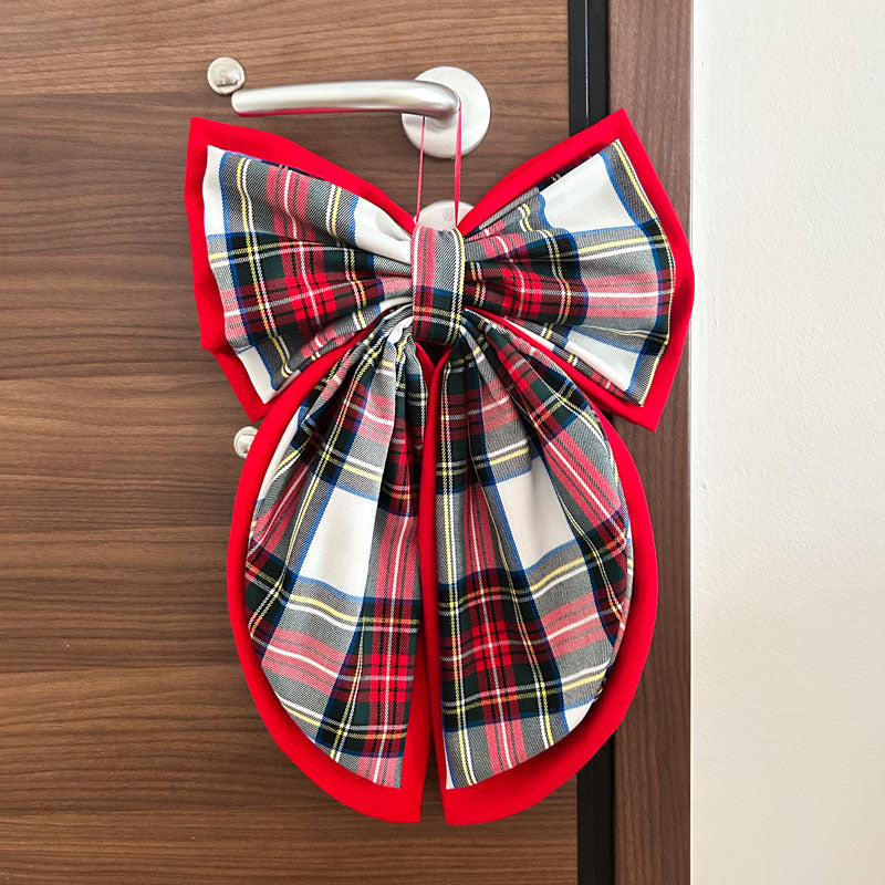 Κόκκινος φιόγκος με λευκό καρό - Διακοσμητικός Χειροποίητος Υφασμάτινος Φιόγκος - Ύψος 47εκ Μήκος 30εκ