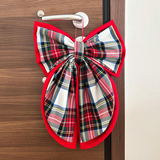 Κόκκινος φιόγκος με λευκό καρό - Διακοσμητικός Χειροποίητος Υφασμάτινος Φιόγκος - Ύψος 47εκ Μήκος 30εκ