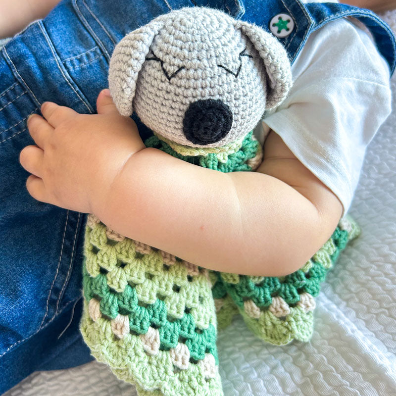 Πλεκτό Νάνι / Πανάκι Παρηγοριάς Γκρι Κοάλα σε Πράσινες Αποχρώσεις