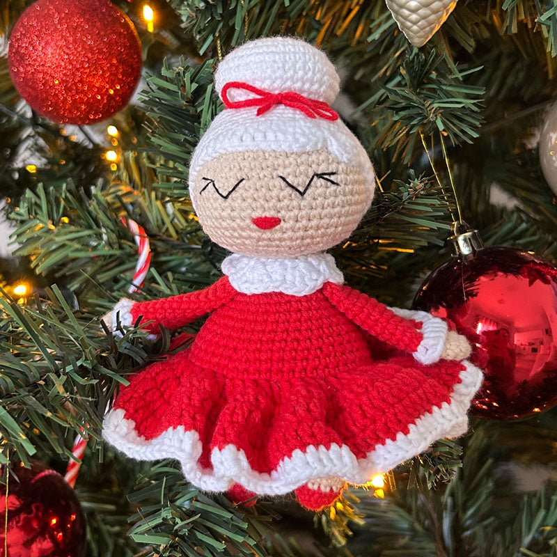 Πλεκτή Κούκλα Γυναίκα του Άγιου Βασίλη - Χειροποίητο Χριστουγεννιάτικο Δώρο για Μωρά και Παιδιά - Ύψος 16εκ