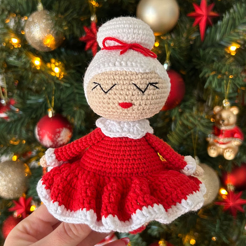 Πλεκτή Κούκλα Γυναίκα του Άγιου Βασίλη - Χειροποίητο Χριστουγεννιάτικο Δώρο για Μωρά και Παιδιά - Ύψος 16εκ