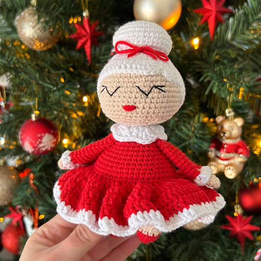 Πλεκτή Κούκλα Γυναίκα του Άγιου Βασίλη - Χειροποίητο Χριστουγεννιάτικο Δώρο για Μωρά και Παιδιά - Ύψος 16εκ