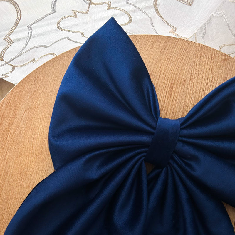 Μπλε Βελούδινος Χριστουγεννιάτικος Φιόγκος - Διακοσμητικός Χειροποίητος Υφασμάτινος Φιόγκος - Ύψος 47εκ Μήκος 30εκ