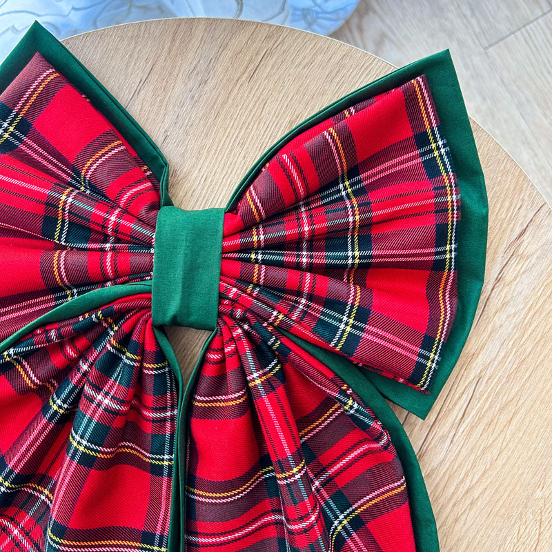 Πράσινος φιόγκος με κόκκινο καρό - Διακοσμητικός Χειροποίητος Υφασμάτινος Φιόγκος - Ύψος 47εκ Μήκος 30εκ