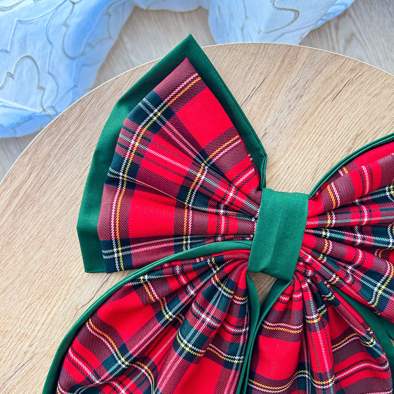 Πράσινος φιόγκος με κόκκινο καρό - Διακοσμητικός Χειροποίητος Υφασμάτινος Φιόγκος - Ύψος 47εκ Μήκος 30εκ