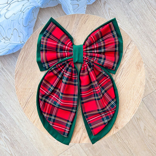 Πράσινος φιόγκος με κόκκινο καρό - Διακοσμητικός Χειροποίητος Υφασμάτινος Φιόγκος - Ύψος 47εκ Μήκος 30εκ