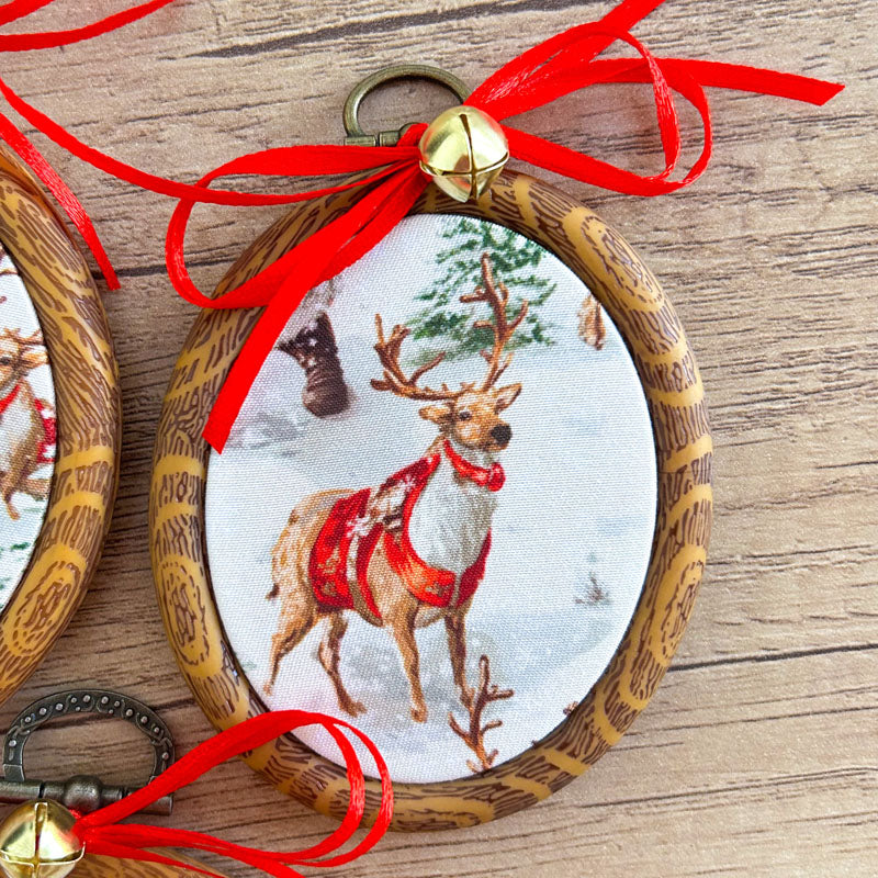 Χριστουγεννιάτικα Στολίδια σε Τελάρο Κεντήματος - 3 Τεμάχια - Άγιος Βασίλης και Ρούντολφ