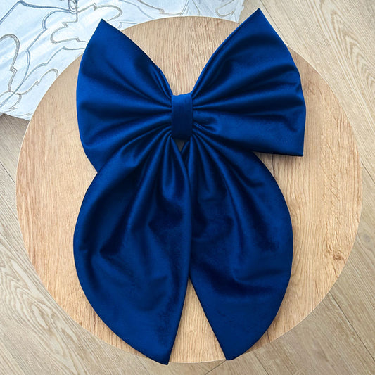 Μπλε Βελούδινος Χριστουγεννιάτικος Φιόγκος - Διακοσμητικός Χειροποίητος Υφασμάτινος Φιόγκος - Ύψος 47εκ Μήκος 30εκ