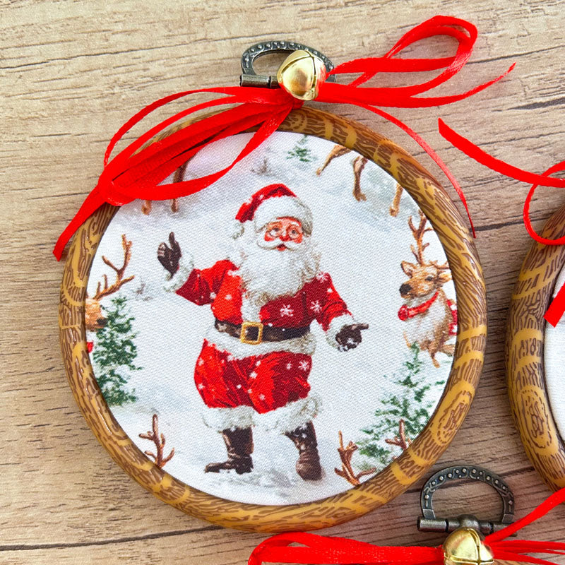 Χριστουγεννιάτικα Στολίδια σε Τελάρο Κεντήματος - 3 Τεμάχια - Άγιος Βασίλης και Ρούντολφ