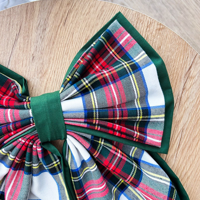 Πράσινος φιόγκος με λευκό καρό - Διακοσμητικός Χειροποίητος Υφασμάτινος Φιόγκος - Ύψος 47εκ Μήκος 30εκ