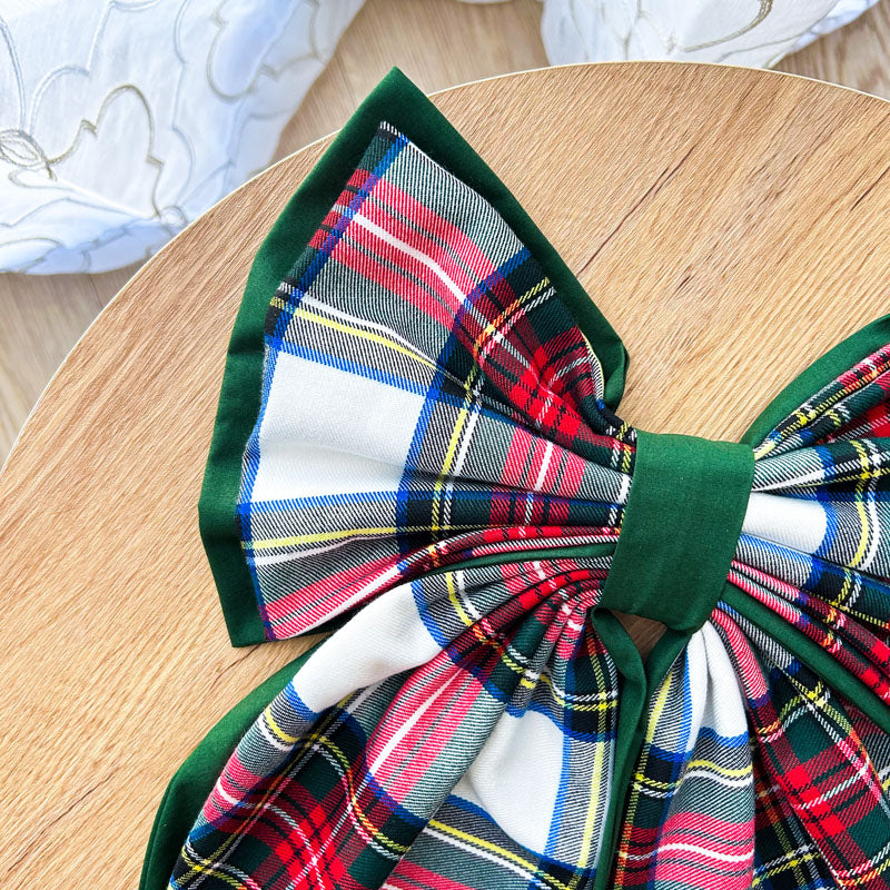 Πράσινος φιόγκος με λευκό καρό - Διακοσμητικός Χειροποίητος Υφασμάτινος Φιόγκος - Ύψος 47εκ Μήκος 30εκ