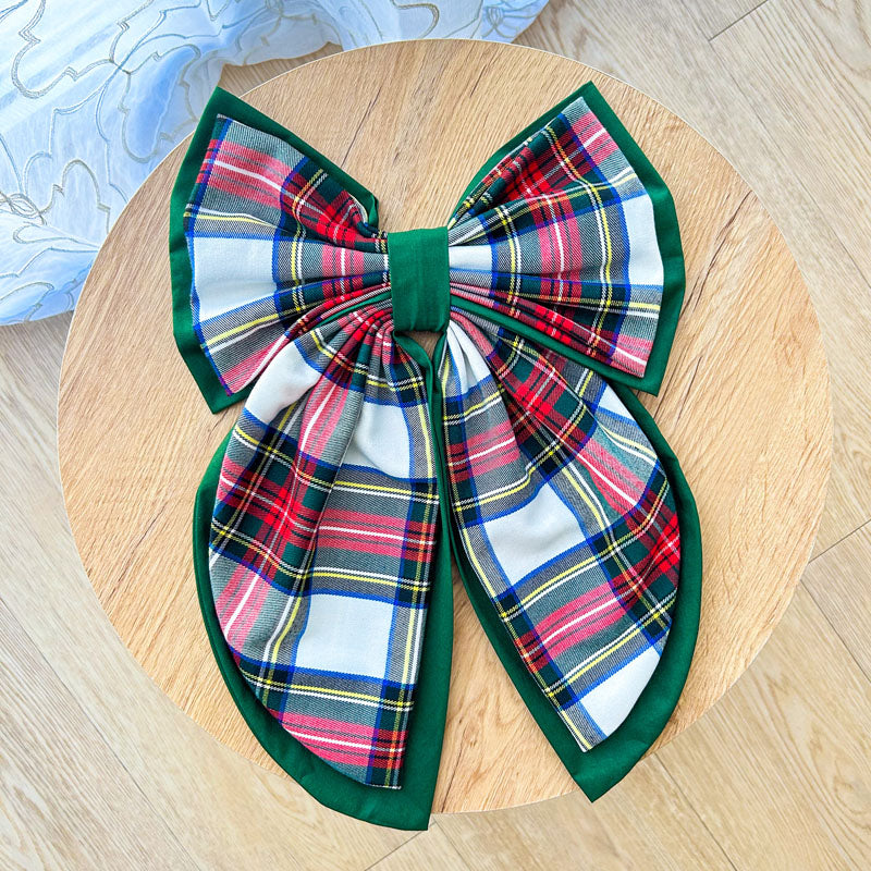 Πράσινος φιόγκος με λευκό καρό - Διακοσμητικός Χειροποίητος Υφασμάτινος Φιόγκος - Ύψος 47εκ Μήκος 30εκ