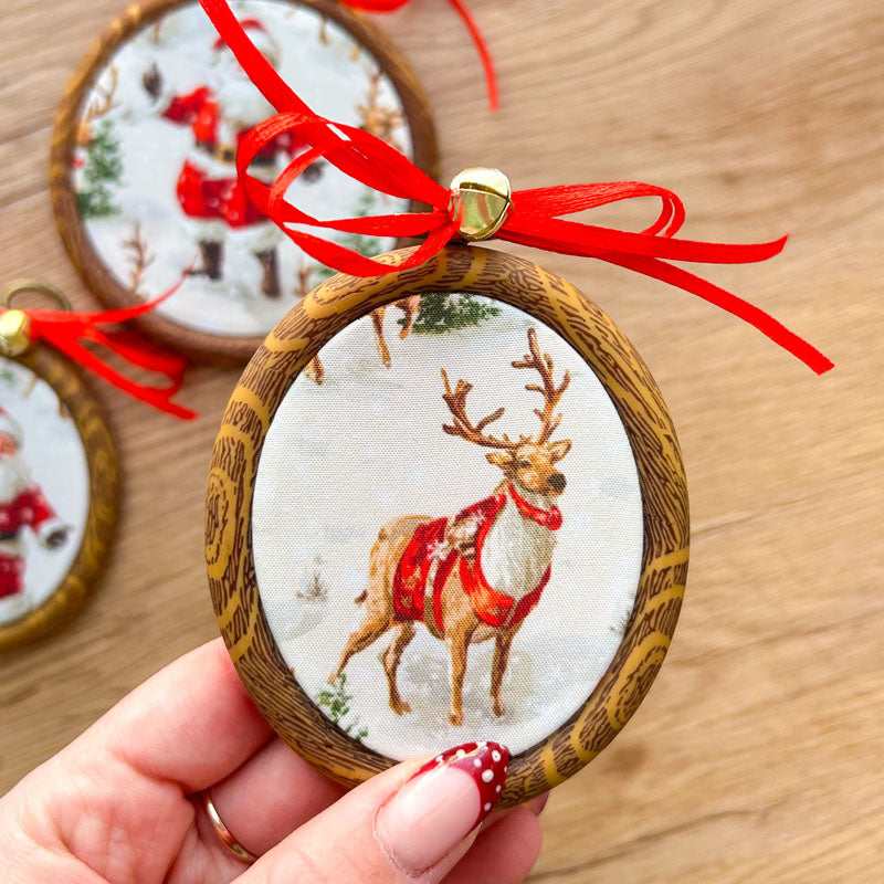 Χριστουγεννιάτικα Στολίδια σε Τελάρο Κεντήματος - 3 Τεμάχια - Άγιος Βασίλης και Ρούντολφ