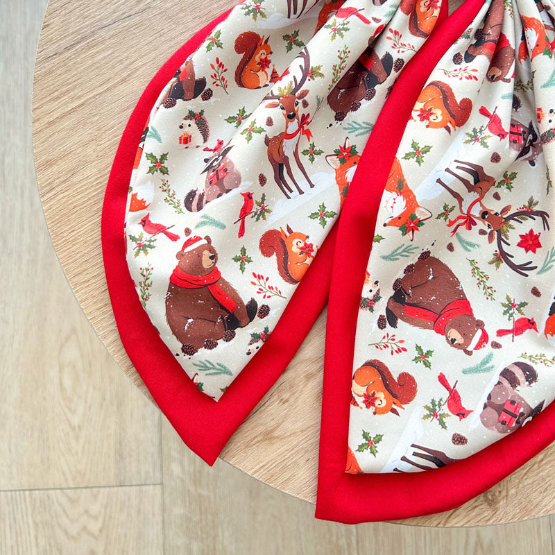 Διπλός Κόκκινος Φιόγκος - Ζωάκια σε Χριστουγεννιάτικη Παράσταση - Διακοσμητικός Χειροποίητος Υφασμάτινος Φιόγκος - Ύψος 47εκ Μήκος 30εκ