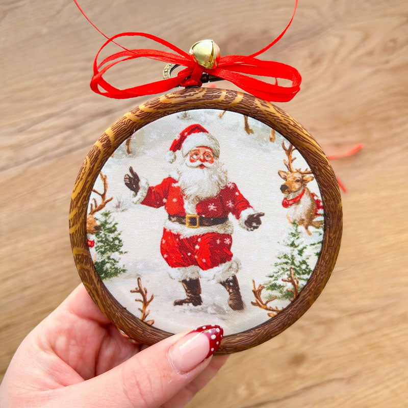 Χριστουγεννιάτικα Στολίδια σε Τελάρο Κεντήματος - 3 Τεμάχια - Άγιος Βασίλης και Ρούντολφ