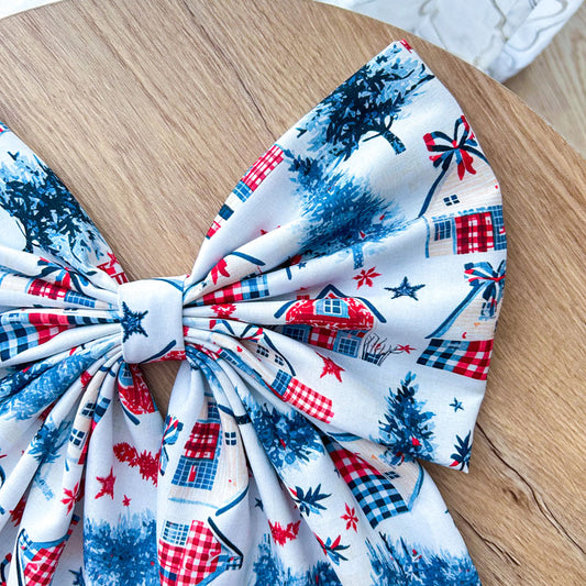 Λευκός Φιόγκος - Σκανδιναβικό Χωριό - Διακοσμητικός Χειροποίητος Υφασμάτινος Φιόγκος - Ύψος 45εκ Μήκος 30εκ