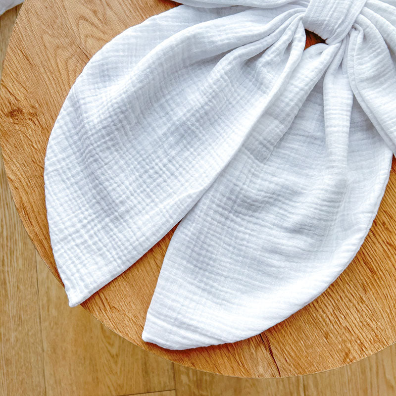 Λευκός Φιόγκος Μουσελίνα - Διακοσμητικός Χειροποίητος Υφασμάτινος Φιόγκος - Ύψος 47εκ Μήκος 30εκ