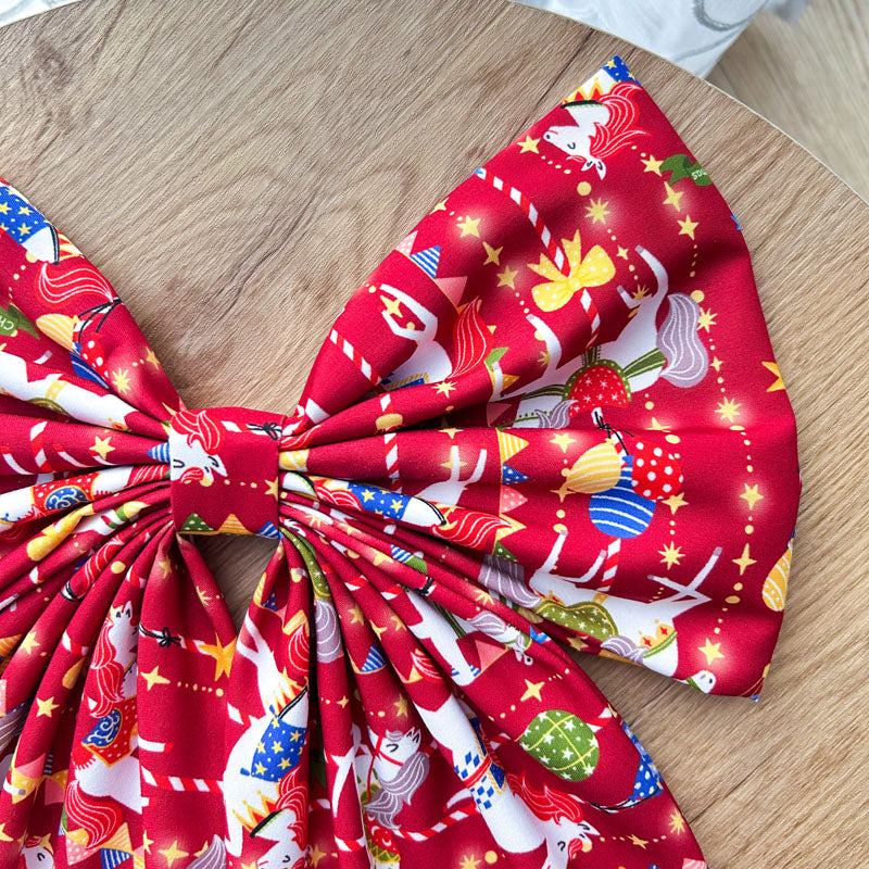 Κόκκινος Φιόγκος με Άλογα Καρουζέλ - Διακοσμητικός Χειροποίητος Υφασμάτινος Φιόγκος - Ύψος 45εκ Μήκος 30εκ