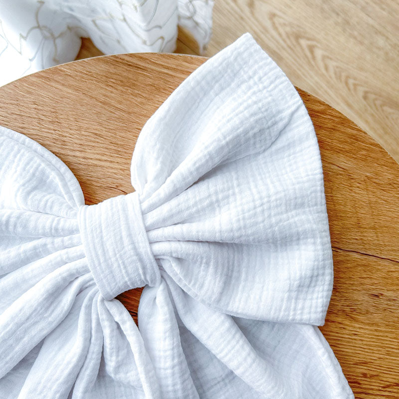 Λευκός Φιόγκος Μουσελίνα - Διακοσμητικός Χειροποίητος Υφασμάτινος Φιόγκος - Ύψος 47εκ Μήκος 30εκ