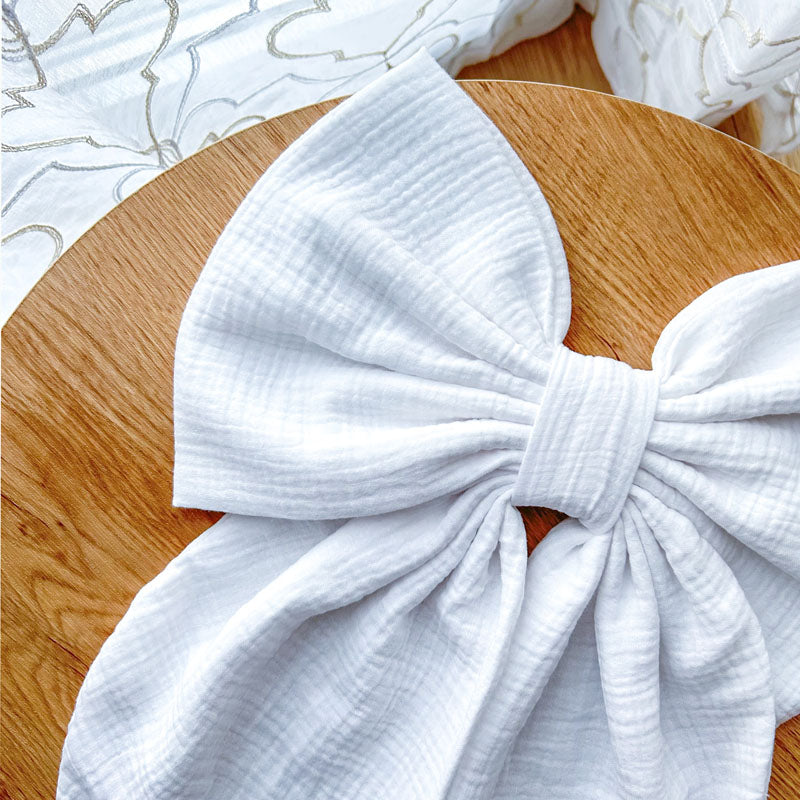 Λευκός Φιόγκος Μουσελίνα - Διακοσμητικός Χειροποίητος Υφασμάτινος Φιόγκος - Ύψος 47εκ Μήκος 30εκ