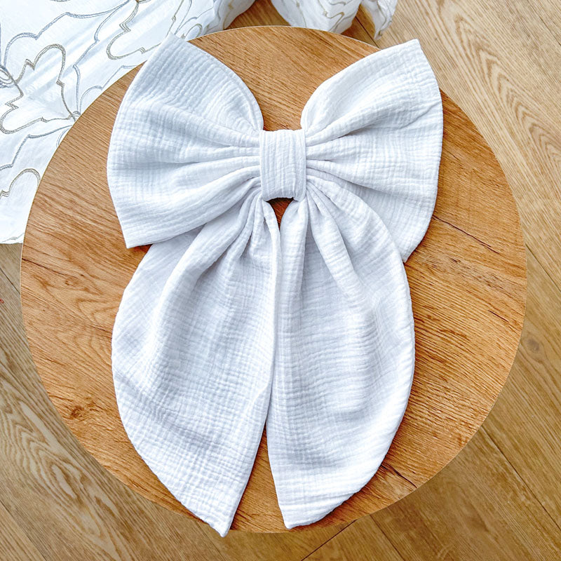 Λευκός Φιόγκος Μουσελίνα - Διακοσμητικός Χειροποίητος Υφασμάτινος Φιόγκος - Ύψος 47εκ Μήκος 30εκ