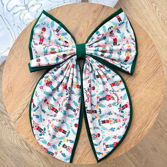 Διπλός Πράσινος Φιόγκος - Καρυοθραύστες - Διακοσμητικός Χειροποίητος Υφασμάτινος Φιόγκος - Ύψος 47εκ Μήκος 30εκ