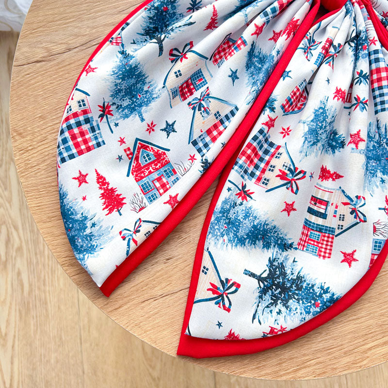 Διπλός Κόκκινος Φιόγκος - Σκανδιναβικό Χωριό - Διακοσμητικός Χειροποίητος Υφασμάτινος Φιόγκος - Ύψος 47εκ Μήκος 30εκ