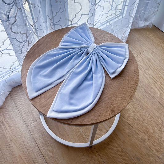 Διακοσμητικός Χειροποίητος Υφασμάτινος Φιόγκος σε Λευκό και Γαλάζιο Ριγέ - Ύψος 47εκ Μήκος 30εκ