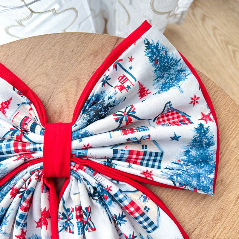 Διπλός Κόκκινος Φιόγκος - Σκανδιναβικό Χωριό - Διακοσμητικός Χειροποίητος Υφασμάτινος Φιόγκος - Ύψος 47εκ Μήκος 30εκ