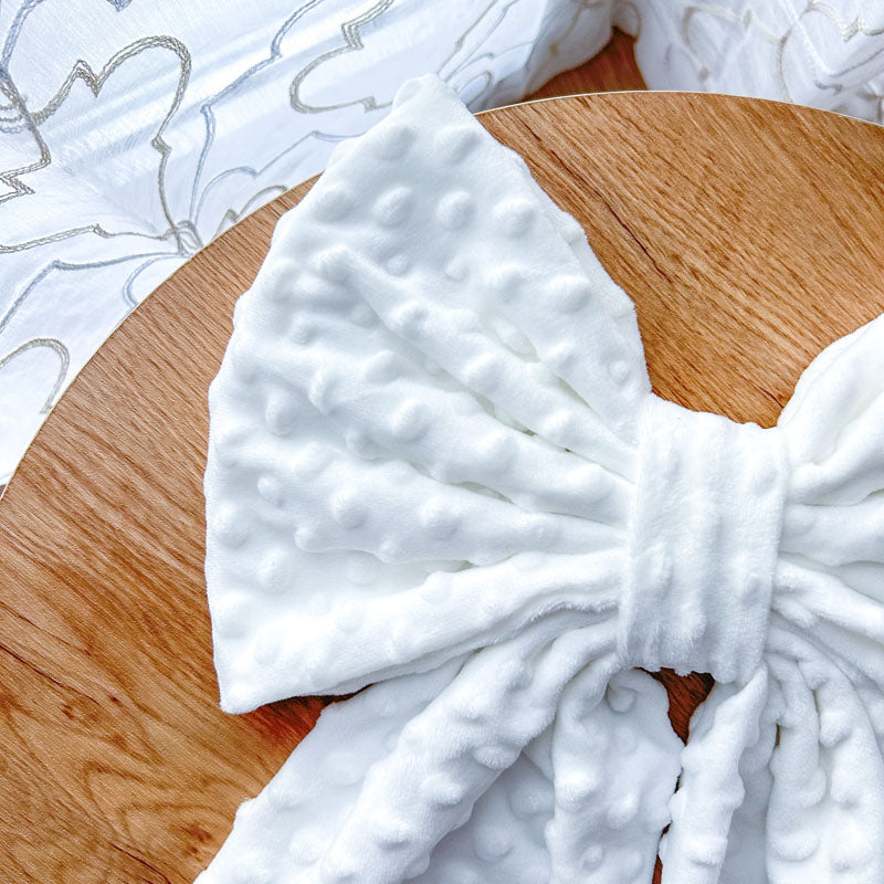 Λευκός Φιόγκος Minky- Διακοσμητικός Χειροποίητος Χειμερινός Φιόγκος - Ύψος 47εκ Μήκος 30εκ