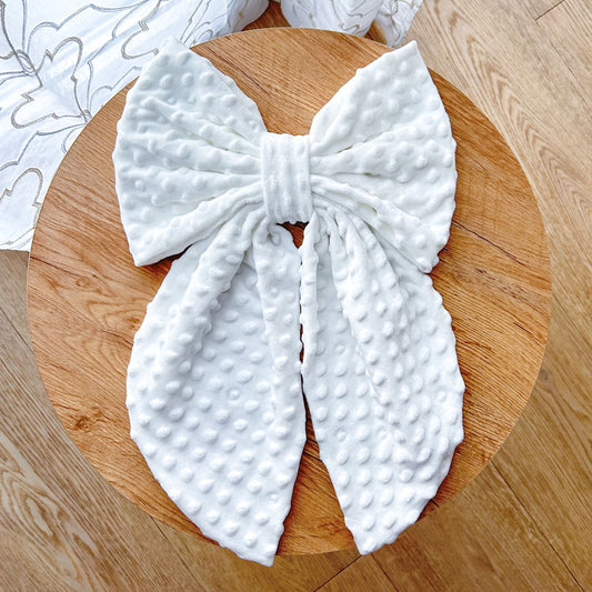 Λευκός Φιόγκος Minky- Διακοσμητικός Χειροποίητος Χειμερινός Φιόγκος - Ύψος 47εκ Μήκος 30εκ