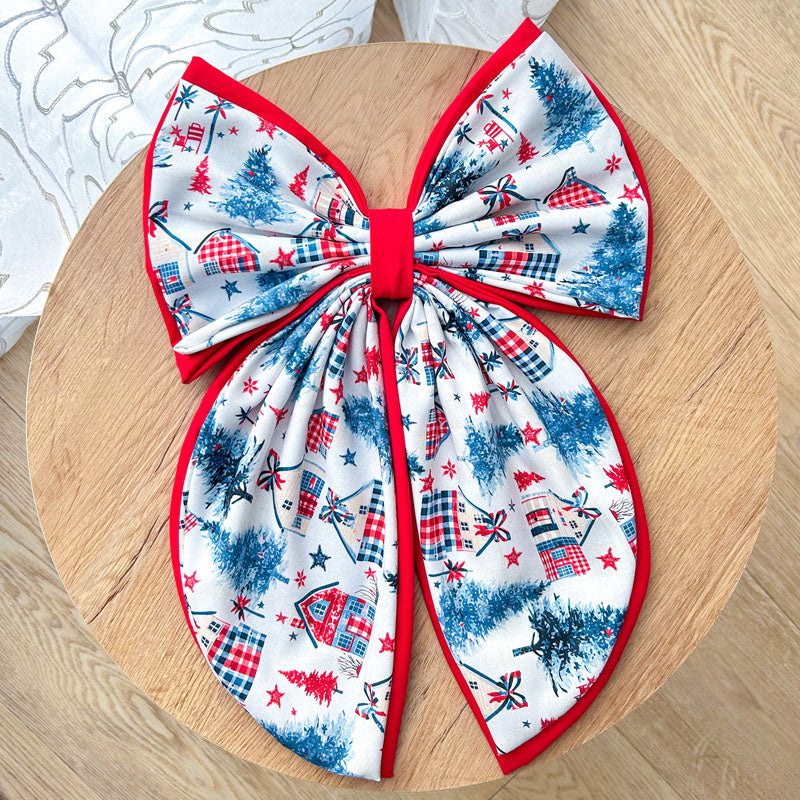 Διπλός Κόκκινος Φιόγκος - Σκανδιναβικό Χωριό - Διακοσμητικός Χειροποίητος Υφασμάτινος Φιόγκος - Ύψος 47εκ Μήκος 30εκ