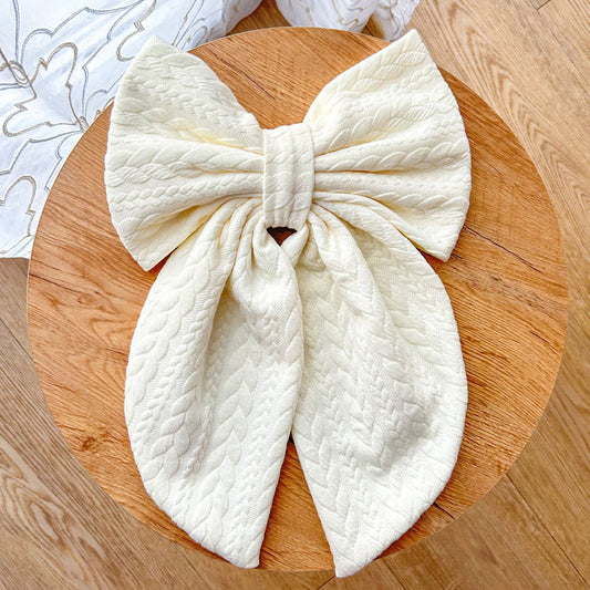 Εκρού Φιόγκος Πλεξούδες- Διακοσμητικός Χειροποίητος Χειμερινός Φιόγκος - Ύψος 47εκ Μήκος 30εκ