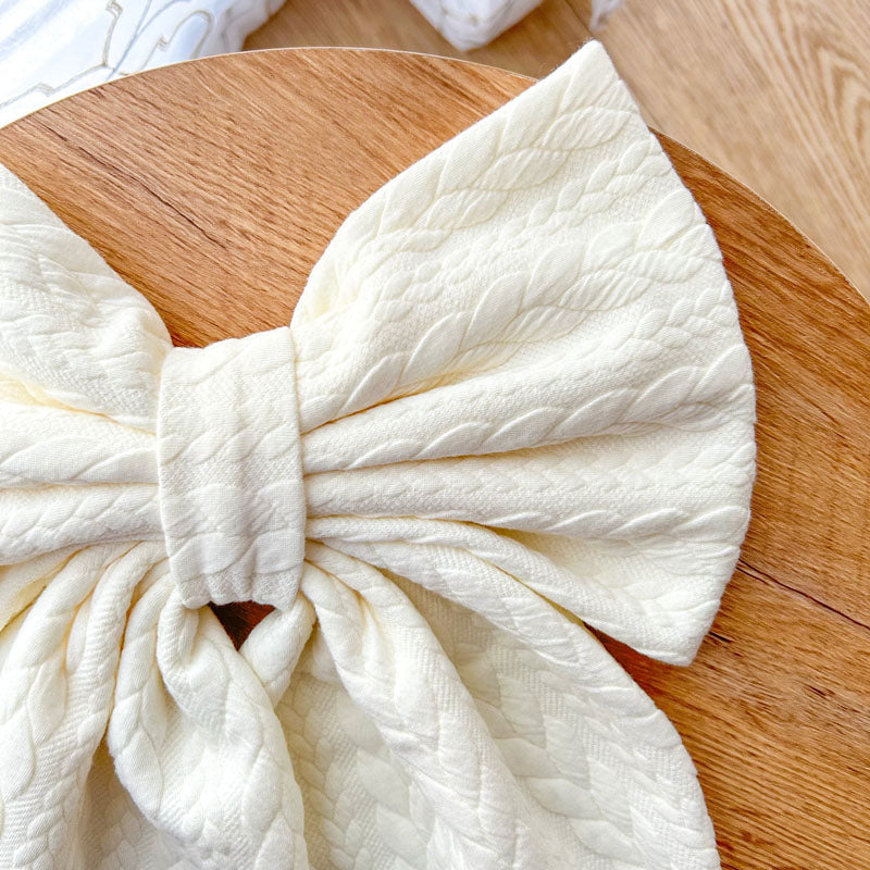 Εκρού Φιόγκος Πλεξούδες- Διακοσμητικός Χειροποίητος Χειμερινός Φιόγκος - Ύψος 47εκ Μήκος 30εκ