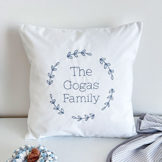 Χειροποίητο Διακοσμητικό Μαξιλάρι με Κέντημα - Προσωποποιημένο - "Όνομα Οικογένειας"