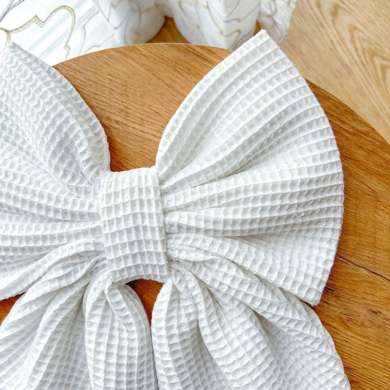 Λευκός Φιόγκος Πικέ - Διακοσμητικός Χειροποίητος Χειμερινός Φιόγκος - Ύψος 47εκ Μήκος 30εκ