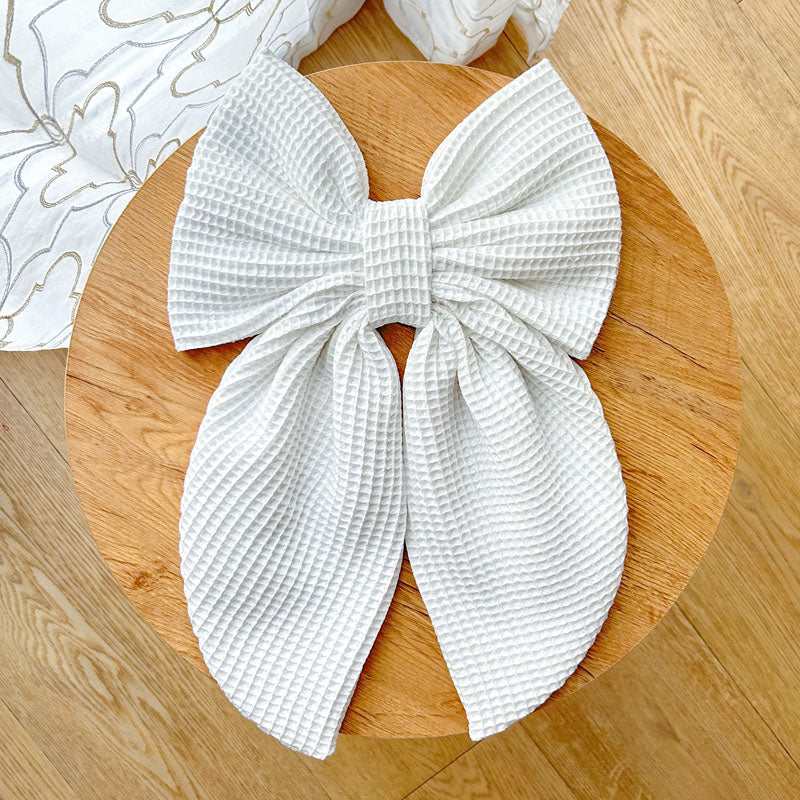 Λευκός Φιόγκος Πικέ - Διακοσμητικός Χειροποίητος Χειμερινός Φιόγκος - Ύψος 47εκ Μήκος 30εκ